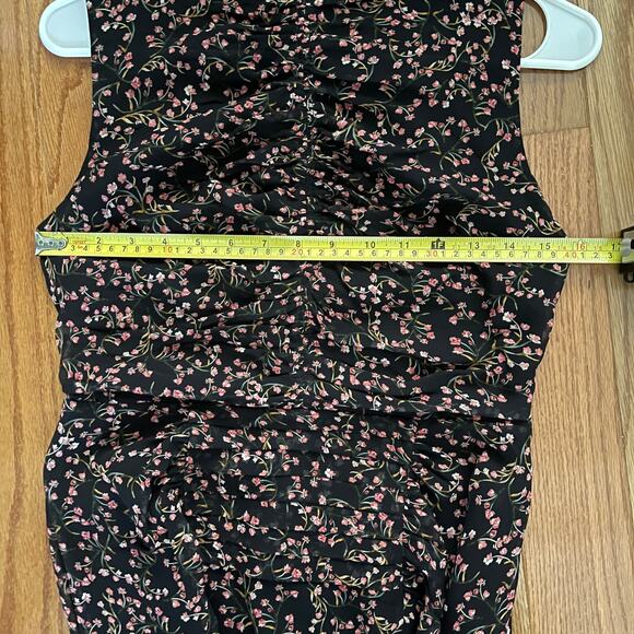 Nicholas Floral Print Silk Midi Dress Womens 4 Black Sleeveless Splits Cocktail - Picture 8 of 12